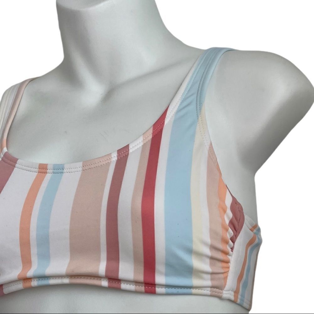 Xhilaration Multi Striped Hipster Bikini Bralette Swimsuit Top Medium White Clay - Picture 9 of 11